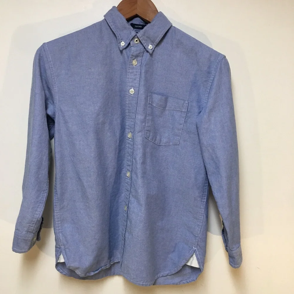 Gap Oxford Shirt Boys Size L 10 Blue Long Sleeve Button Down Cotton Chambray